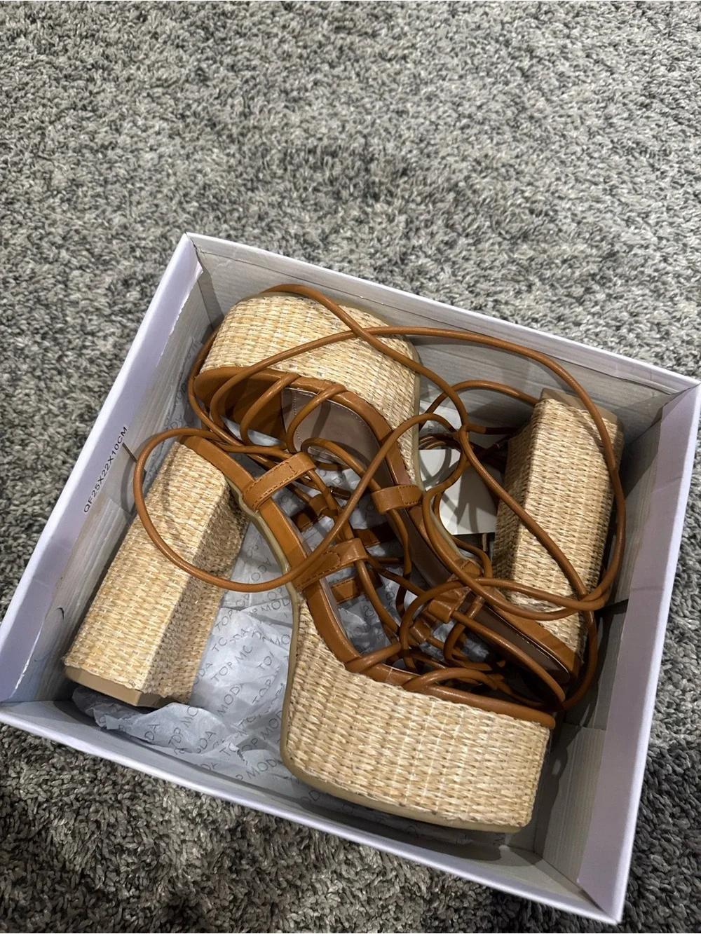 TOP Moda Tan Brown Woven Platform Wrap Sandals